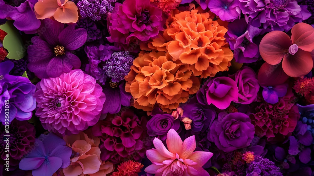 ピンクと紫の花を密集させた花の集合写真 ピンクと紫の花を密集させた花の集合写真