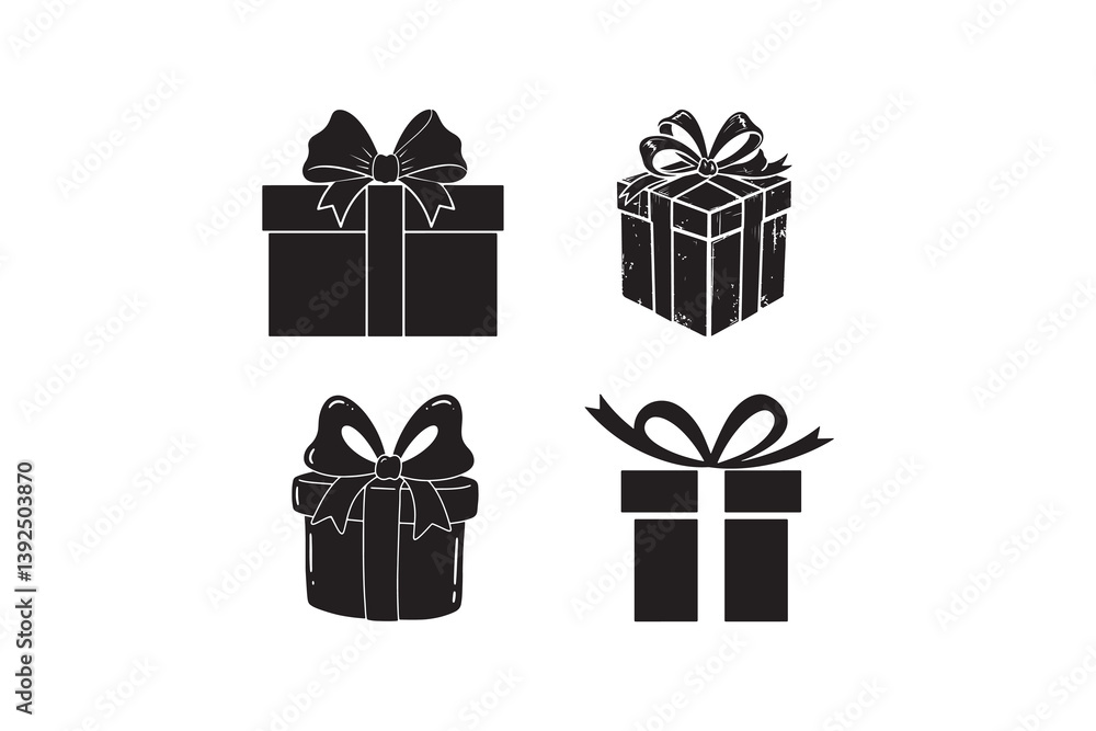 Black and White Silhouette of Decorative Gift Boxes Black and White Silhouette of Decorative Gift Boxes