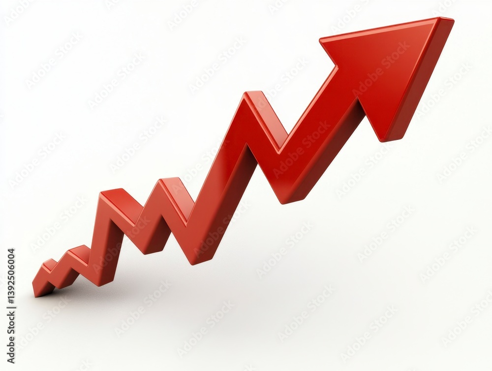 Red Arrow Increasing Trend on White Background for Business Growth Red Arrow Increasing Trend on White Background for Business Growth