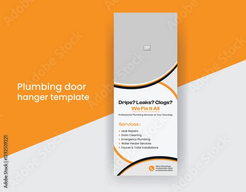 Plumber door hanger template with home repair handyman service door hanger design layout