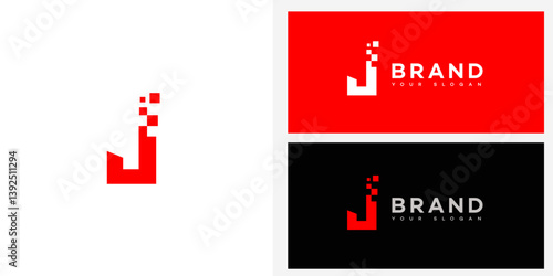 Modern Red Pixelated J Letter Logo Design for Brand