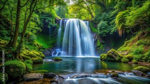 waterfall in dense forest, water, natural setting,  water, natural setting, soothing, tranquil, forest