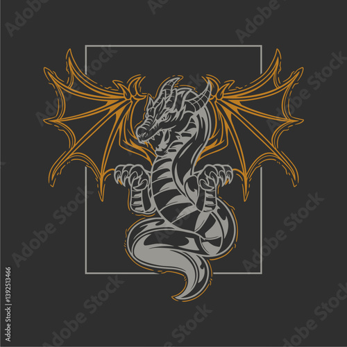 hand drawn dragon vector illustration. vector dragon for apparel and design for t shirt