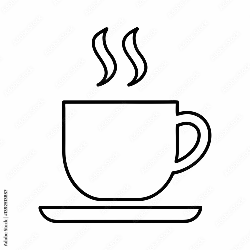 Simple Outline Drawing Of A Steaming Coffee Cup On A Saucer Simple Outline Drawing Of A Steaming Coffee Cup On A Saucer