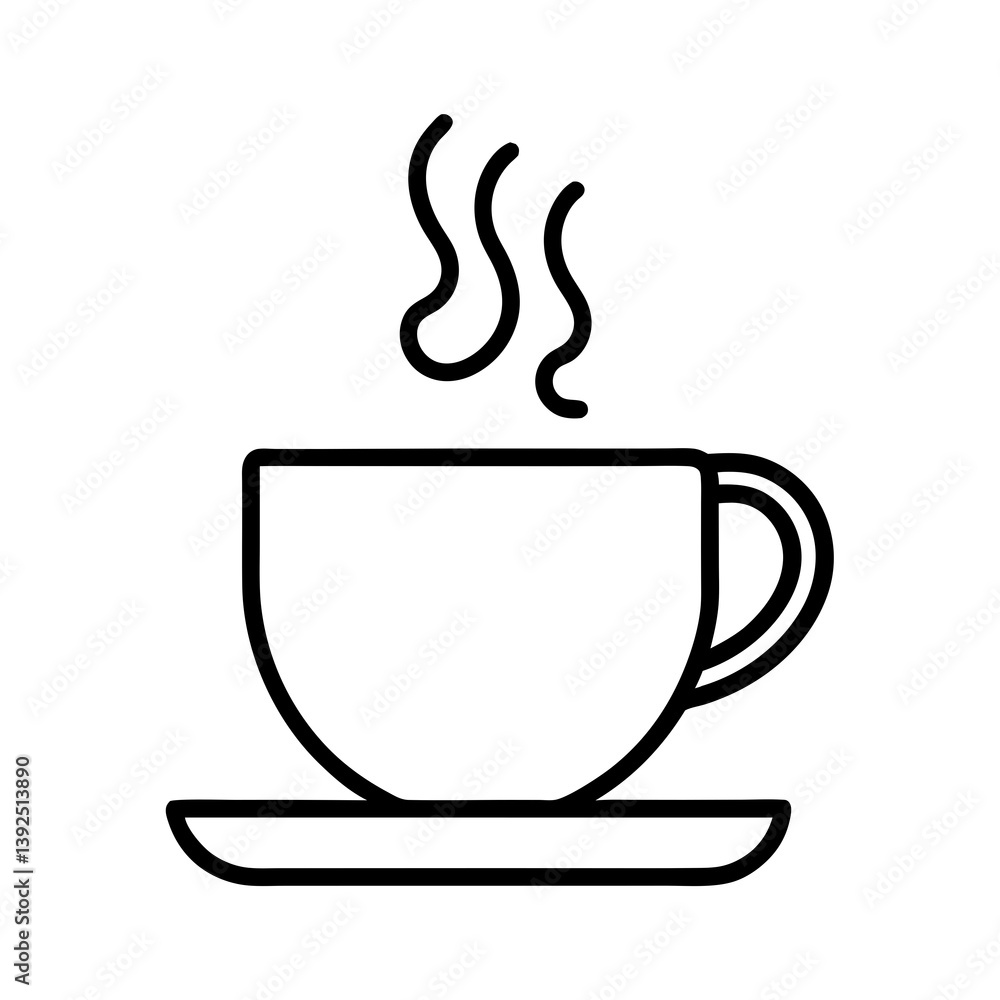 Simple Line Art Illustration Of A Steaming Coffee Cup On A Saucer Simple Line Art Illustration Of A Steaming Coffee Cup On A Saucer