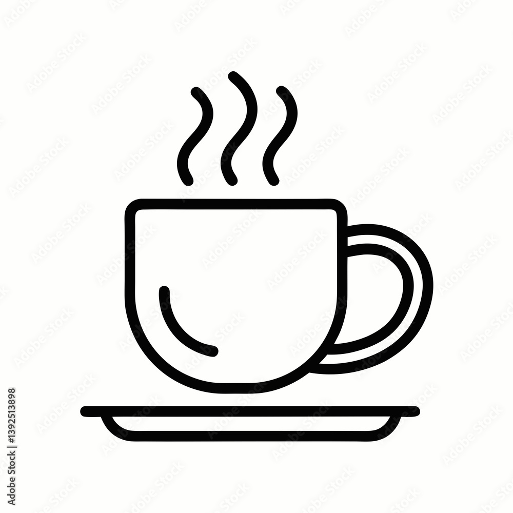 Hot Coffee Cup Illustration With Steam On Saucer Minimalist Vector Icon Hot Coffee Cup Illustration With Steam On Saucer Minimalist Vector Icon
