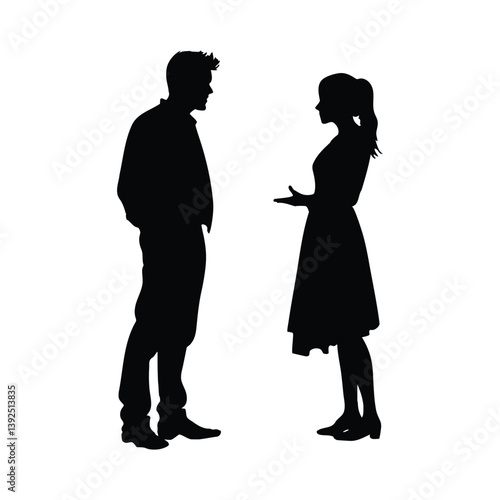 Angry husband and wife couple quarrel black silhouette