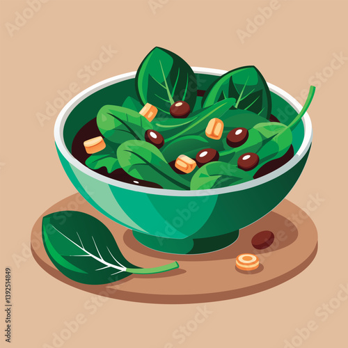 Healthy spinach salad with beans and croutons.