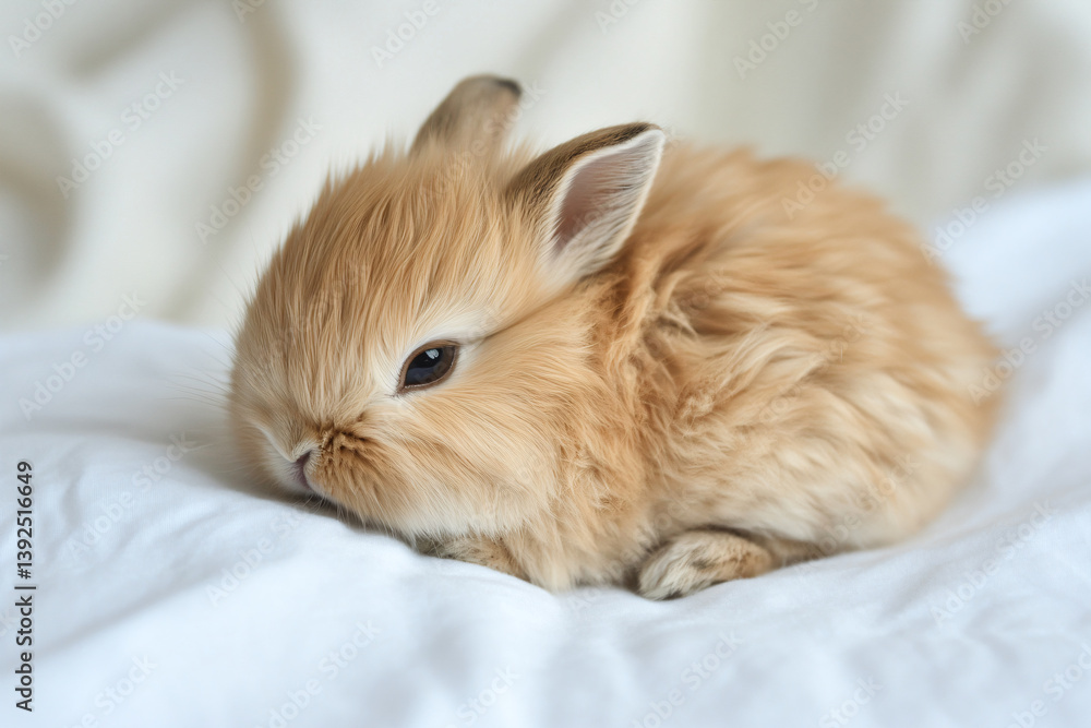 a small rabbit is laying on a bed a small rabbit is laying on a bed