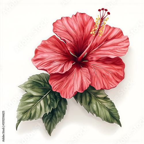 Hand-Painted Scarlet Hibiscus: Tropical Botanical Art

