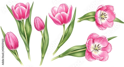 Wallpaper Mural Pink Tulip Sketches AI Generated Torontodigital.ca