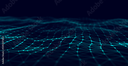Abstract digital background. Network connection structure. Big data. Futuristic abstract wave. 3D rendering.