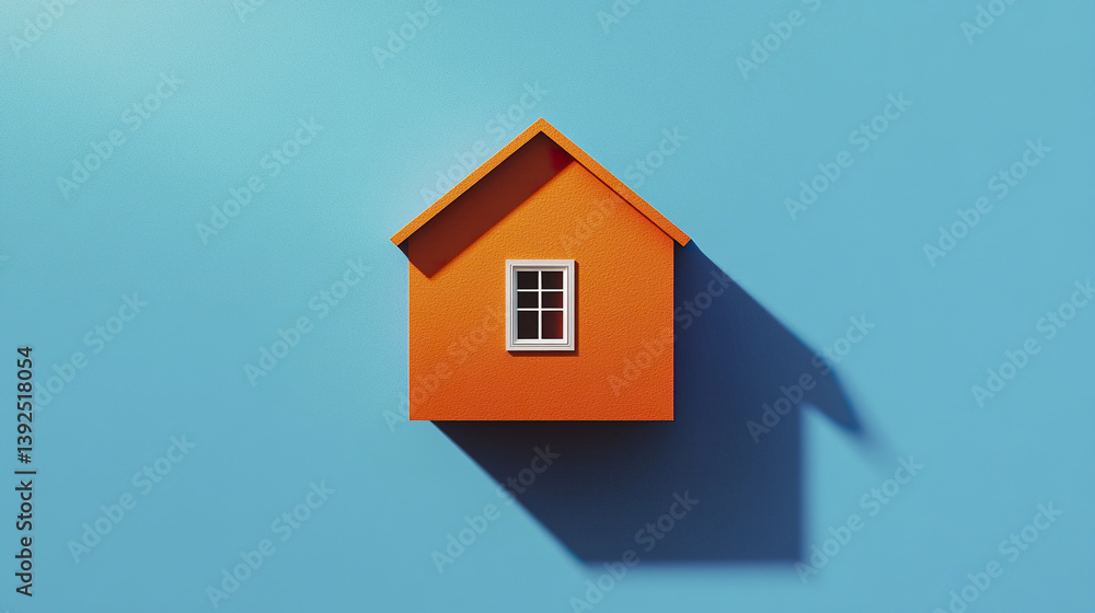 Orange house model on blue background with shadow Orange house model on blue background with shadow