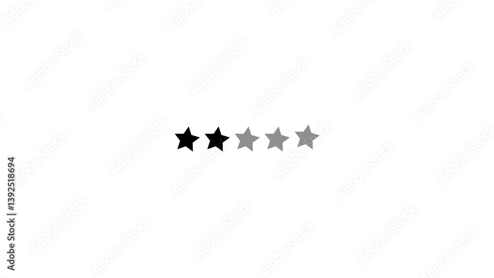Review with two stars. Two stars for the survey, customer service, and feedback. Two-star-rated animation with an alpha channel and an isolated transparent .