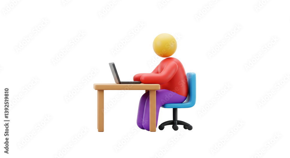 Isolated Stick Figure Working on Laptop Isolated Stick Figure Working on Laptop