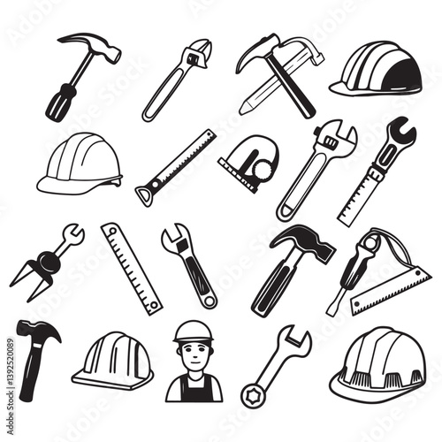 outline icons related to construction. First set. Linear icon collection. Editable stroke. Vector illustration