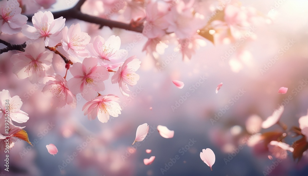 cherry blossoms in full bloom pink petals falling softly in the breeze with a blurred dreamy background cherry blossoms in full bloom pink petals falling softly in the breeze with a blurred dreamy background