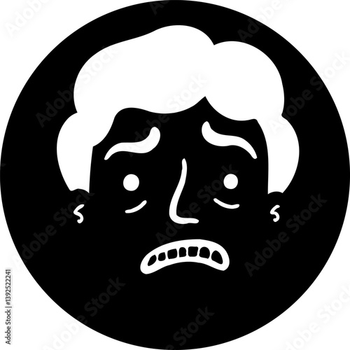 Distressed facial expression, black background, minimalistic art style portrait