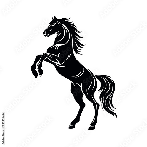 Black horse silhouette vector illustration of a running wild stallion.