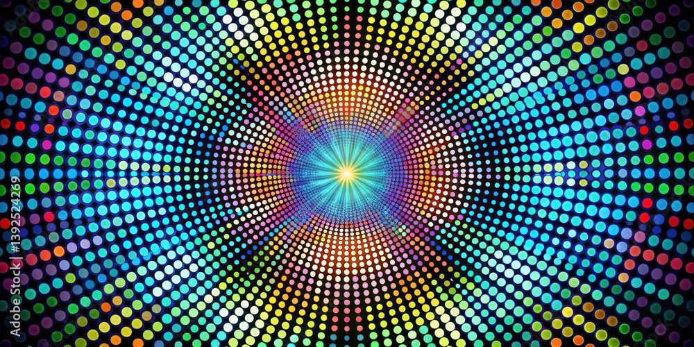 Geometric surface with multicolor dots radiating outward from a central point , abstract radial zoom, geometric pattern Geometric surface with multicolor dots radiating outward from a central point , abstract radial zoom, geometric pattern