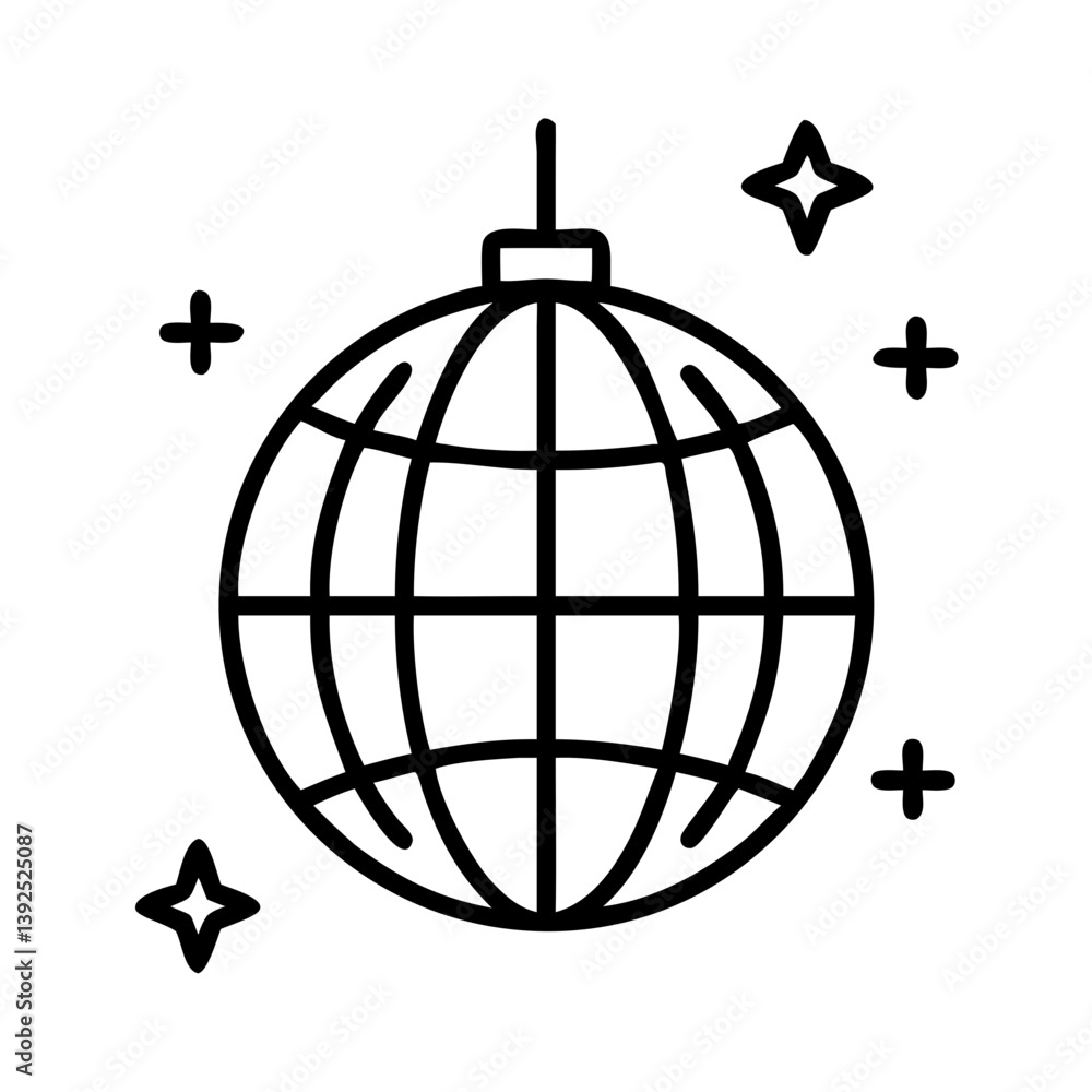 Disco ball party light vector icon illustration for nightclub and dance floor design element with stars Disco ball party light vector icon illustration for nightclub and dance floor design element with stars