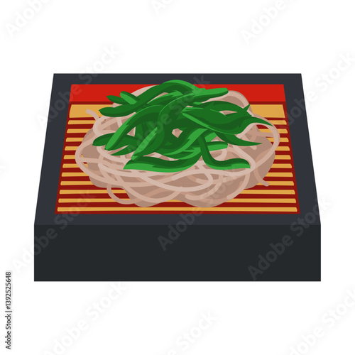 ニラ蕎麦。フラットなベクターイラスト。
Soba with Chinese chives. Flat vector illustration.