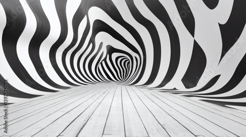 A zebra print wall with a spiral design