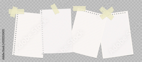 Vector notebook sheets attached with adhesive tape.