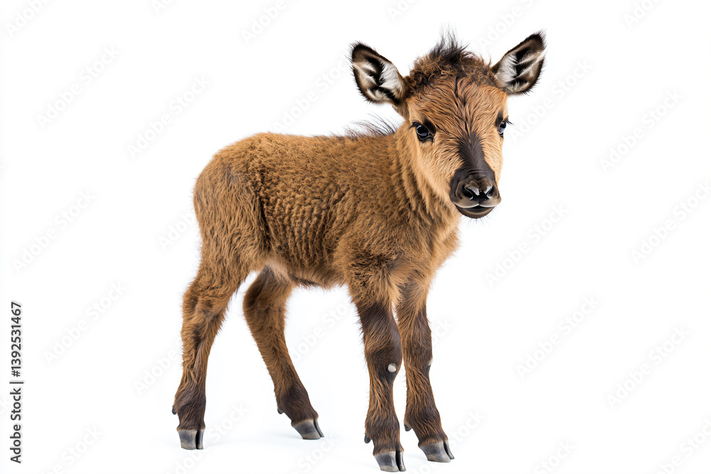 Obraz premium a small brown goat standing on top of a snow covered ground