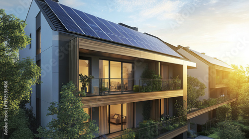 Wallpaper Mural Modern residential building with solar panels and wood accents Torontodigital.ca