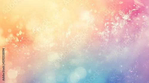 Dreamy pastel gradient of peach, turquoise, and lavender with sparkling, diffused light effects. A soft, ethereal background