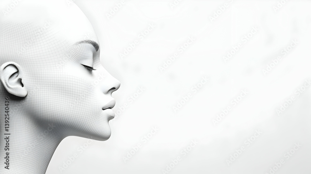 Serene Woman Profile: Monochrome Portrait with Dotted Texture Serene Woman Profile: Monochrome Portrait with Dotted Texture