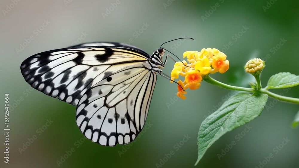 Obraz premium Spring background seasonal bright tone. Elegant butterfly perched on vibrant yellow flower in natural setting