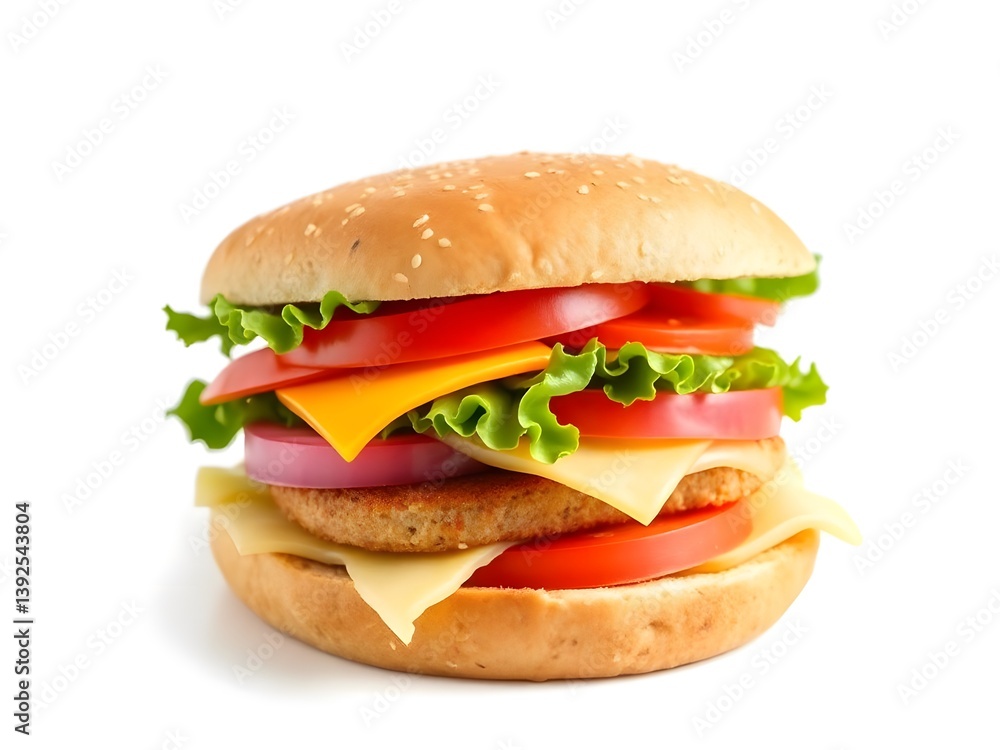 Fresh Vegetable Sandwich with Tomato, Lettuce, and Cheese Isolated on White Background – Healthy Vegan Snack Image Fresh Vegetable Sandwich with Tomato, Lettuce, and Cheese Isolated on White Background – Healthy Vegan Snack Image