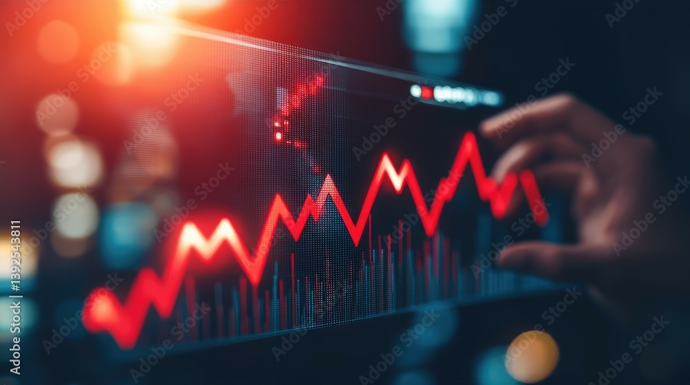 Fototapeta premium Descending market graph, shown on touch screen