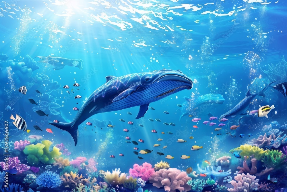 Fototapeta premium Vibrant Marine Life Illustration