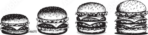 Burger sketch illustration: delicious fast food with cheese and lettuce