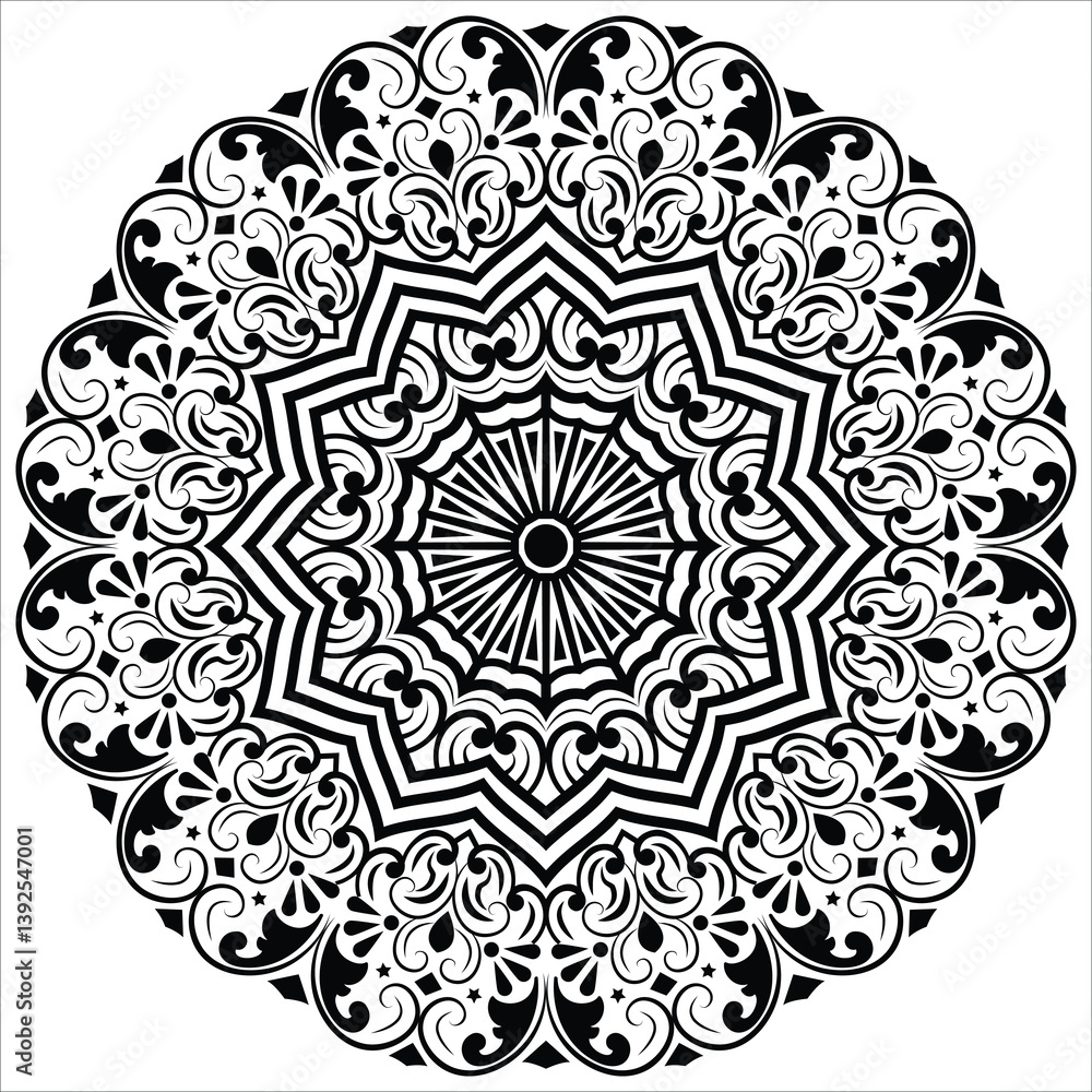 Fototapeta premium Abstract Mandala Design for Coloring Book Page. Ethnic, paisley, motif, lace, swirl, henna, tattoo, logo design. 