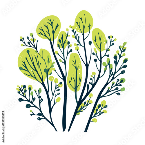 A painting of a minimal Fennel greens. branch flower. Trendy abstract minimal style, plant set, Natural fresh. Vector illustration isolated on white background, vector