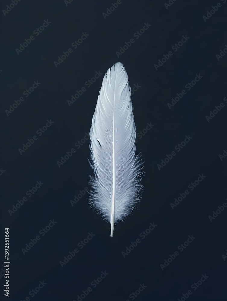 Single white feather on dark background. Minimalist nature photography. Perfect for design projects or social media. Single white feather on dark background. Minimalist nature photography. Perfect for design projects or social media.