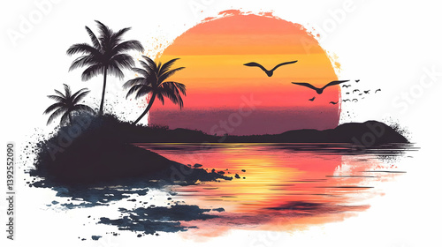 Fototapeta Naklejka Na Ścianę i Meble -  easy sunset drawing illustration