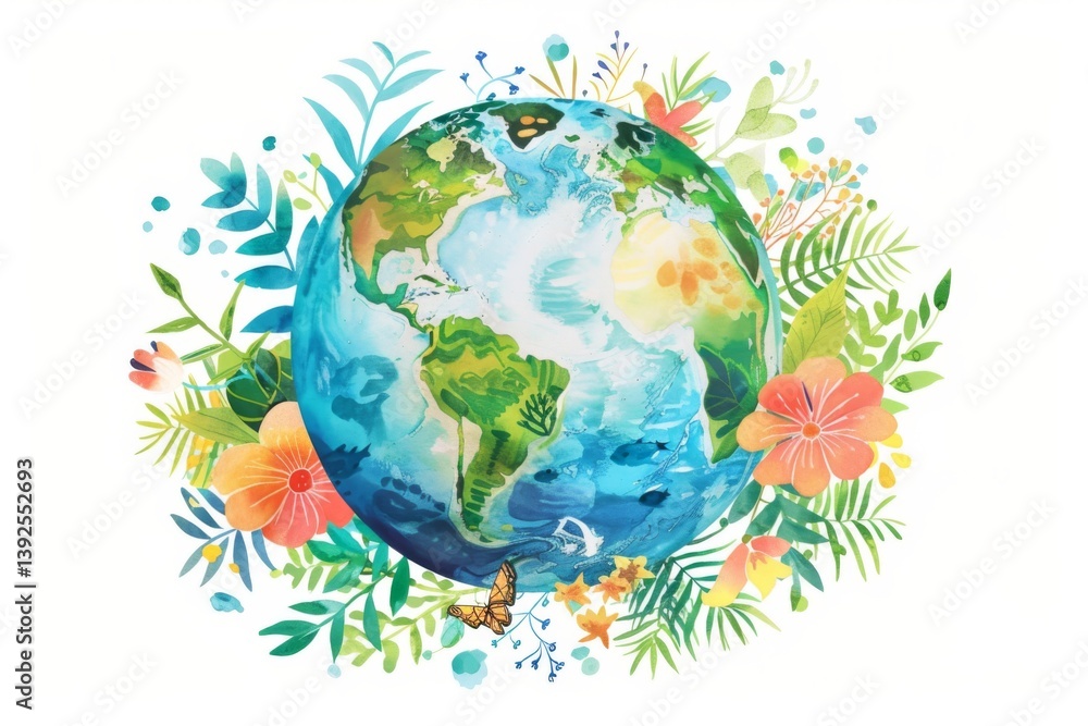 Naklejka premium Colorful Earth with nature elements