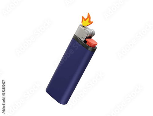Lighter with a Flame icon 3d render illustration. Cigarette lighter icon 3d