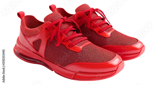 Red running shoes sneakers footwear athletic trainers sport laces style isolated on white background