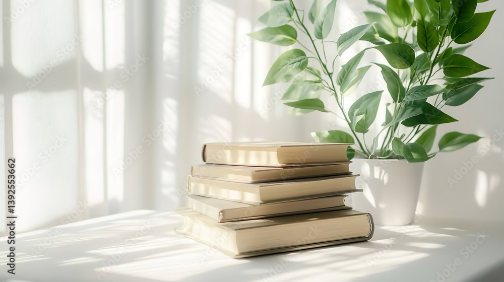 窓辺にある洋書と観葉植物01