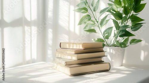 Obraz na płótnie 窓辺にある洋書と観葉植物01 w salonie