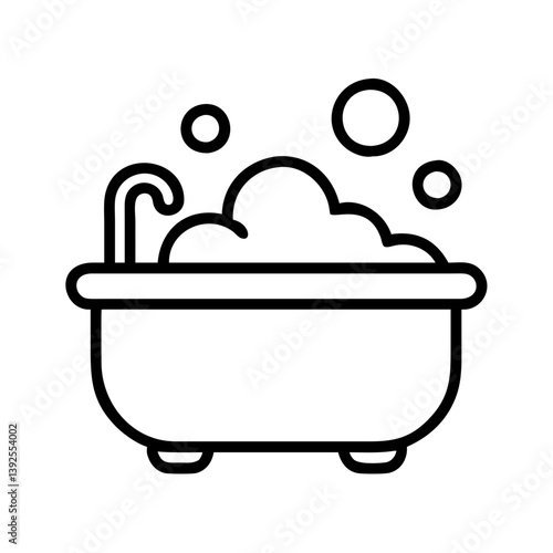 Bathtub with bubbles outline icon vector, bathroom tub with foam and water for relaxation and spa time