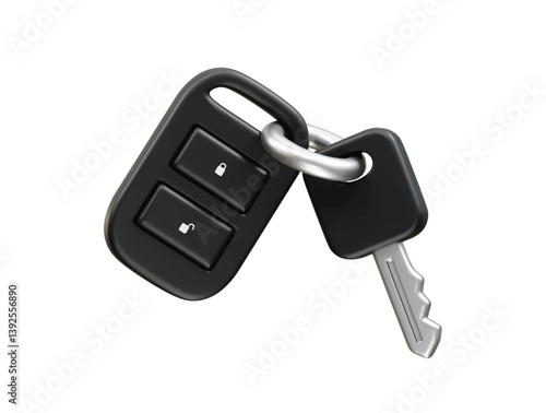 Car key with remote control icon 3d render illustration