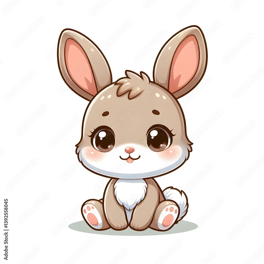 Obraz premium Cute Cartoon rabbit Sitting on White Isolated Background 