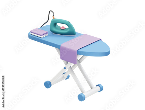 Ironing board with iron clothes icon 3d render. Ironing board icon illustration 3d